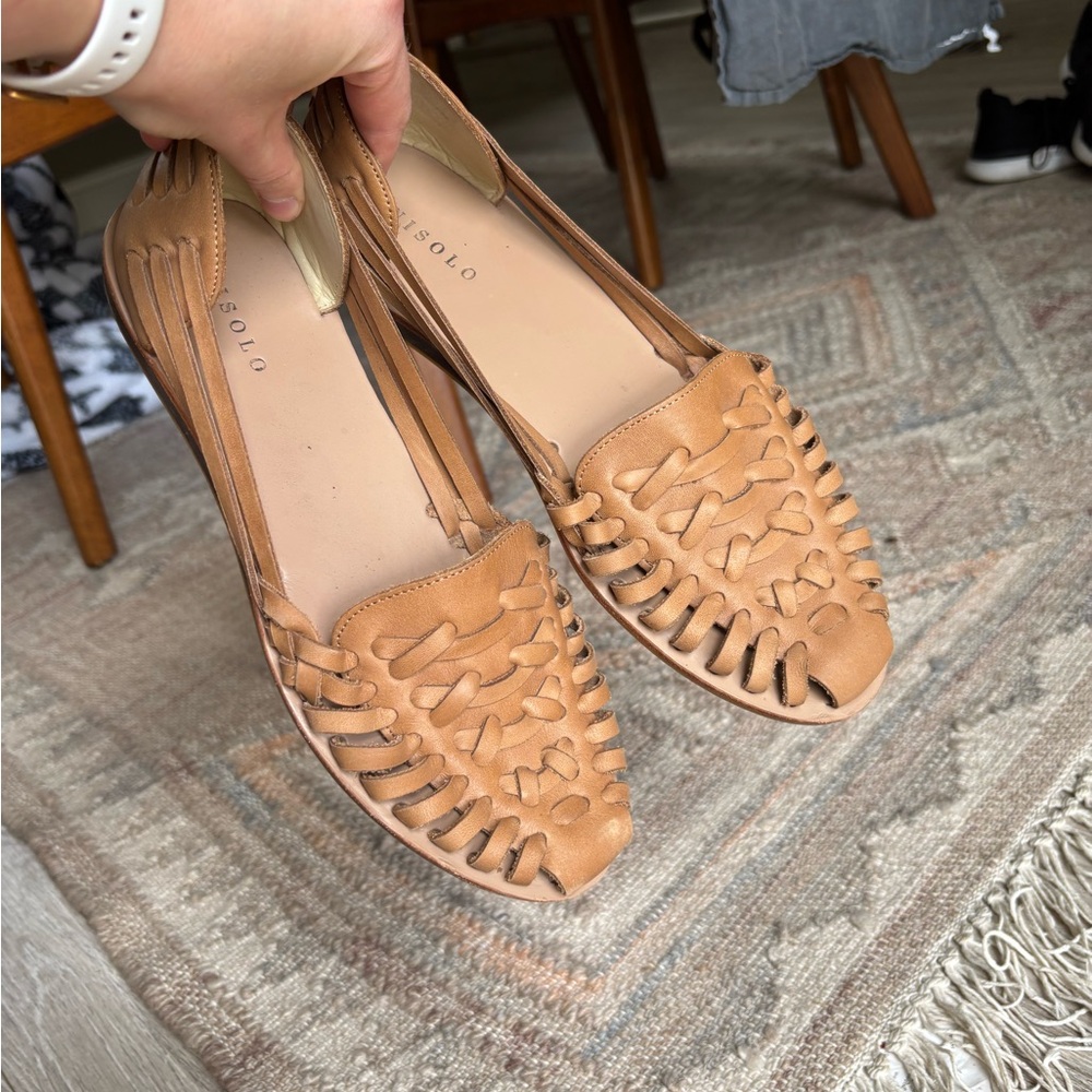 Nisolo Tan Leather Flats Woven Huarache Design